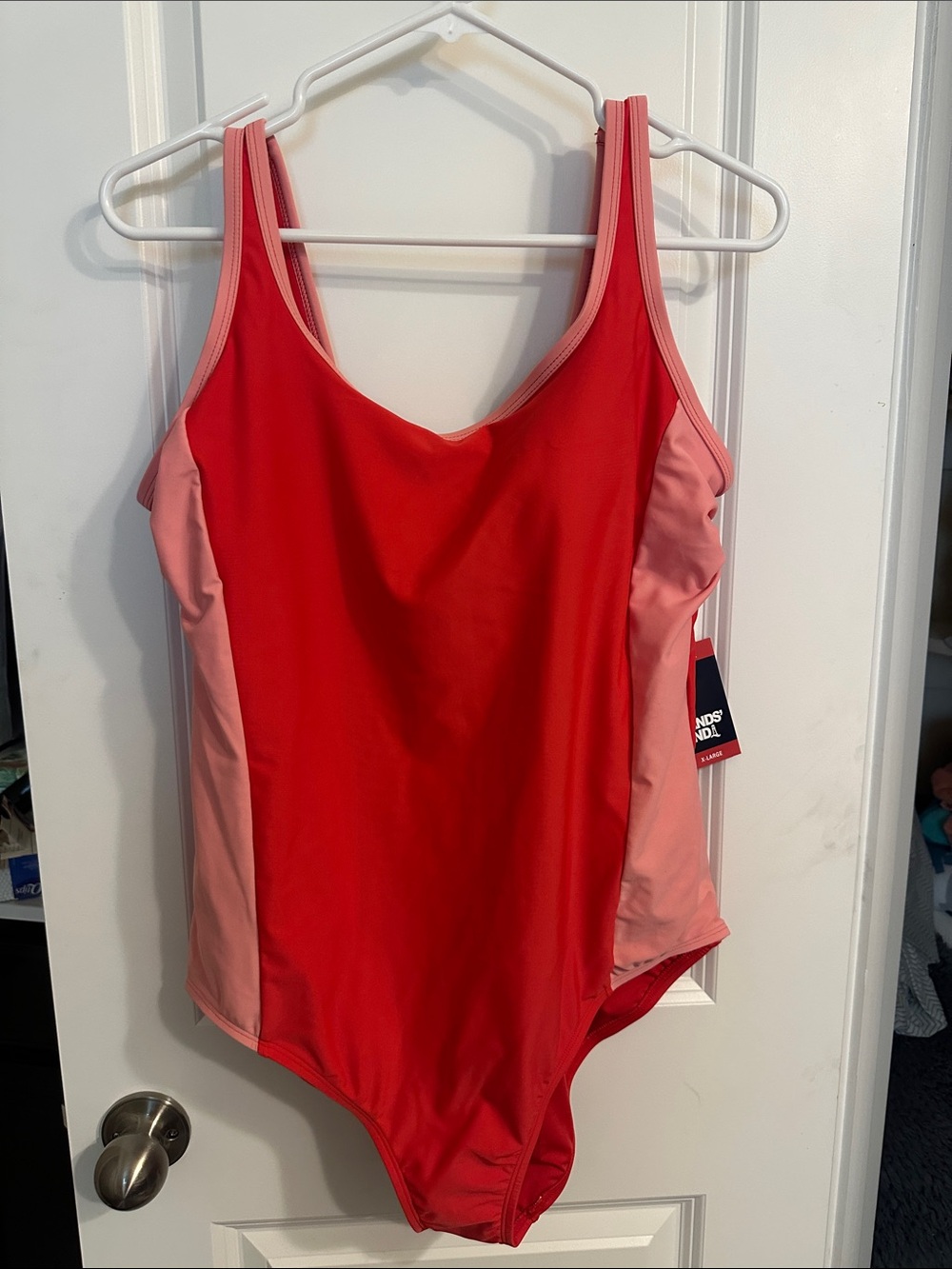 Lands' End Red One-Piece Swimsuit with Pink Side Panels
